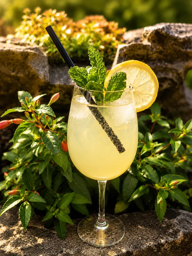 Zitronen Spritz mit Minze im Biergarten